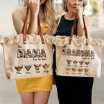 Henkilökohtainen Highland Cow Canvas Kangas Kangaskassi kanssa 1-8 nimet ja otsikko Travel Essentials Äitienpäivä lahja äidille isoäidille