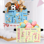 Personalized Cute Balloon Peter Rabbit Word Cloud Reusable Easter Storage Basket with Name and Handle Daily Use Easter Gift for Boys Girls