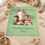 Personalized Cute Elephant Rabbit Animal Design Soft Throw Blanket with Name and Year 1st Mother's Day Home Decor Birthday Gift for Kid Mom