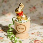 Personalised Bunny Design Wooden Easter Egg Musical Shaker Egg Cup with Engraving Name Text and Year Easter Egg Hunt Party Gift for Kids