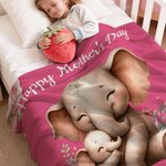 Personalized Cute Elephant Rabbit Animal Design Soft Throw Blanket with Name and Year 1st Mother's Day Home Decor Birthday Gift for Kid Mom