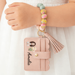 Personnalisé Personnalisé Personnage Cartoon Fleur de Naissance Bracelet Porte Clé Porte Carte avec Bracelet en Perles et Nom Cadeau d'Anniversaire pour les Enfants