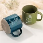 Personalised Line Girl and Her Dog 12 oz Ceramic Coffee Mug with Handle and Engraved Names Home Office Drinkware Pet Memorial Gift for Pet Lover