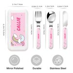 Personalised Fantasy Unicorn Fork Spoon Knife 3 Pcs Cutlery Set with Name and Case Back to School Birthday Gift for Boys Girls