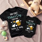 Personalised Coloured Milk Bottles and Beer 100% Cotton Dad and Baby Matching Shirt Father’s Day Gift for Baby and Men