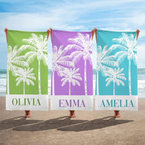 Personalised Fresh Palm Tree Oversized Quick Dry Beach Towel with Name Travel Essential Beach Party Birthday Gift for Women Girls