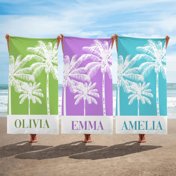 Personalised Fresh Palm Tree Oversized Quick Dry Beach Towel with Name Travel Essential Beach Party Birthday Gift for Women Girls