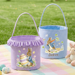 Personalised Cute Peter Rabbit Duck Sheep Plaid Bucket Basket with Name and Ruffles Easter Egg Hunting Easter Party Favors Gift for Kids