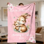 Personalized Cute Elephant Rabbit Animal Design Soft Throw Blanket with Name and Year 1st Mother's Day Home Decor Birthday Gift for Kid Mom