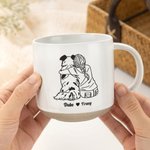Personalised Line Girl and Her Dog 12 oz Ceramic Coffee Mug with Handle and Engraved Names Home Office Drinkware Pet Memorial Gift for Pet Lover