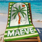 Personalized Palm Tree Striped Quick Dry Oversized Microfiber Beach Towel with Name Summer Holiday Travel Use Birthday Gift for Family Friends