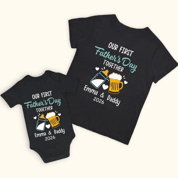 Vêtements Assortis Papa Bébé T-Shirt de Famille Personnalisé avec Nom Cadeau de fête des pères pour bébé et hommes