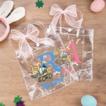 Personalized Cute Bunny Ears Excavator Initial Clear Gift Bag with Name Easter Holiday Party Favors Gift for Boys Girls