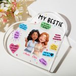 Placa acrílica personalizada en forma de corazón con los nombres del personaje de dibujos animados Bestie Decoración de escritorio Regalo de cumpleaños para amigos