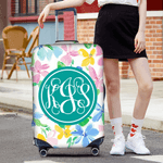 Couvre-bagages personnalisé avec monogramme de fleurs tropicales pour une valise de 18 à 32 pouces Accessoires de voyage Cadeau d'anniversaire pour les amoureux du voyage Amis
