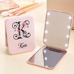 Personalised Stylish Floral Initial LED Makeup Mirror with Name Travel Essential Daily Use Birthday Gift for Women Makeup Lovers