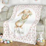 Personalisierte Bunny Floral Stripes Throw Decke mit Namen Home Decor Nursery Bettwäsche Ostern Geburtstag Geschenk für Kinder Neugeborene