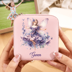 Personalised Birth Flower Elf Girl PU Leather Jewellery Box with Name Travel Essentials Wedding Bridal Shower Gift for Women