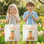 Personalized Easter Carrot Rabbit Canvas Bag with Name Daily Use Easter Gift for Kids Women