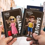 Personnalisé 3D Cartoon Character Airplane Map PU Leather Passport Holder with Name Travel Essential Birthday Gift for Him Her