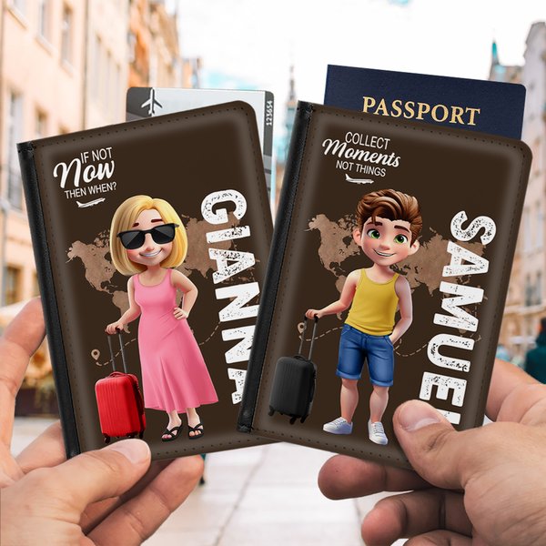 Personnalisé 3D Cartoon Character Airplane Map PU Leather Passport Holder with Name Travel Essential Birthday Gift for Him Her