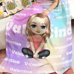 Coperta personalizzata a colori sfumati con nome e personaggio in stile cartone animato - Regalo ideale per bambini e adulti