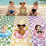 Serviette de plage à séchage rapide personnalisée avec nom Accessoire de vacances d'été Cadeau d'anniversaire pour les enfants