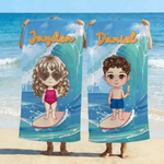 Personalized Cute Cartoon Kid Character Surf Quick Dry Oversized Beach Towel with Name Beach Party Birthday Gift for Kids