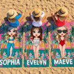 Personalized Summer Sea Beach Palm Cartoon Character Quick Dry Microfiber Beach Towel with Name Travel Birthday Gift for Family Friends