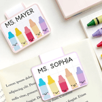 Personalised Cute Colour Crayons Magnetic Bookmark Clip with Name Teacher's Day Birthday Gift for Book Lover Bookworm Teacher