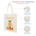Personalized Easter Carrot Rabbit Canvas Bag with Name Daily Use Easter Gift for Kids Women