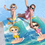 Personalized Cute Cartoon Kid Character Surf Quick Dry Oversized Beach Towel with Name Beach Party Birthday Gift for Kids