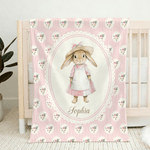 Personalisierte Bunny Floral Stripes Throw Decke mit Namen Home Decor Nursery Bettwäsche Ostern Geburtstag Geschenk für Kinder Neugeborene