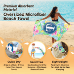 Personalised Summer Tropical Floral Monogram Design Quick Dry Oversized Beach Towel with Name Travel Essential Birthday Gift for Friends Family