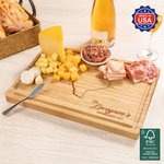 Personalized Engraved State Map Silhouette Heart Cutting Board with Juice Groove Made in USA Long Distance Gift for Family Couple