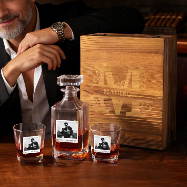 Decantador de whisky personalizado con foto y texto Cumpleaños Aniversario Día del Padre Regalo para hombres Amigos