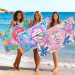 Personalised Summer Tropical Floral Monogram Design Quick Dry Oversized Beach Towel with Name Travel Essential Birthday Gift for Friends Family