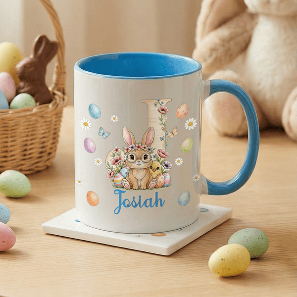 Tasse à café personnalisée en céramique avec nom et initiale pour usage quotidien Cadeau d'anniversaire de Pâques pour garçons filles