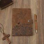 Personalised He Restores My Soul Flower PU Leather Journal Notebook with Name and Snap Button Closure Daily Use Birthday Gift for Christians