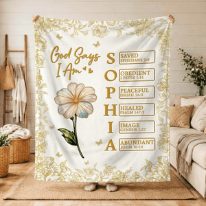 Personalised God Says I Am Birth Flower Soft Throw Blanket with Name Home Use Mother's Day Gift for Mom Grandma