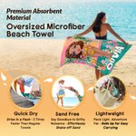 Personalized Summer Sea Beach Palm Cartoon Character Quick Dry Microfiber Beach Towel with Name Travel Birthday Gift for Family Friends