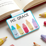 Personalised Cute Colour Crayons Magnetic Bookmark Clip with Name Teacher's Day Birthday Gift for Book Lover Bookworm Teacher
