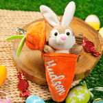 Personalized Little Bunny Hiding in A Zip-Up Carrot 100% Cotton Stuffed Plush Toy with Name and Keychain Easter Basket Stuffers Gift for Boys Girs