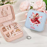 Personalised Birth Flower Elf Girl PU Leather Jewellery Box with Name Travel Essentials Wedding Bridal Shower Gift for Women