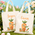 Personalized Easter Carrot Rabbit Canvas Bag with Name Daily Use Easter Gift for Kids Women