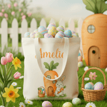 Personalized Easter Carrot Rabbit Canvas Bag with Name Daily Use Easter Gift for Kids Women