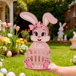 Personalized Cute Easter Bunny Wooden Egg Holder Standing with Name Easter Home Decoration Gift for Boys Girls