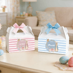 Personalised Cute Peter Rabbit Wreath Bee Bow Gift Box with Handle and Name Easter Party Gift for Boys Girls
