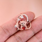 Highland Cow Hugging Birthday Love - Personalized Heart Pendant Birthstone Sterling Silver Necklace