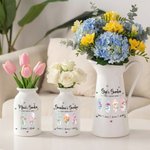 Personalized 1-8 Watercolor Birth Flowers Butterfly Ceramic Vase with Names and Handle Home Decor Mother's Day Birthday Gift for Mom Grandma